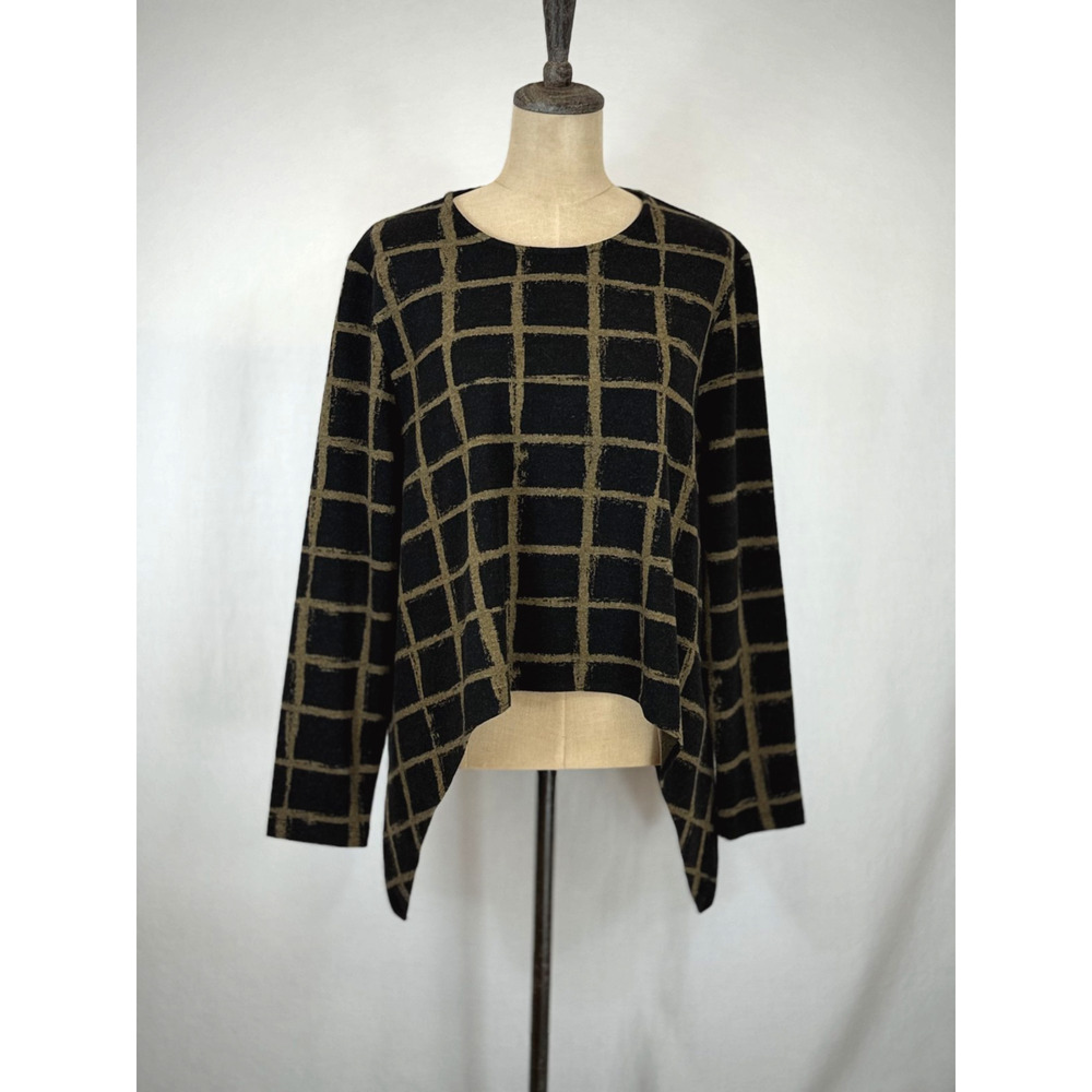 NWT Sassy #13652 Black / Olive Grid Pattern Sweater Top XL #0250